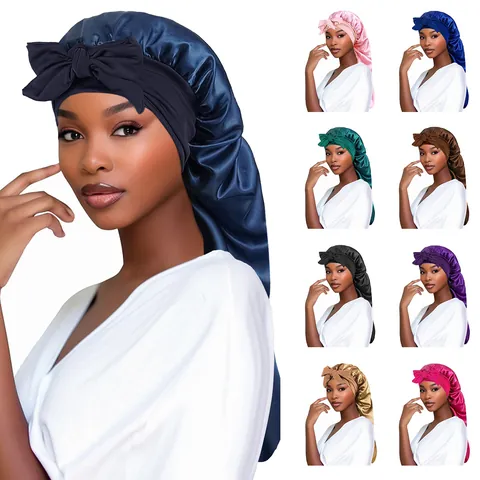 Satin Schlafhaube Für Langes Haar Seidenähnliche Nacht Schlafhaube Mit Schleife Weiche Haarpflege Mütze Für Damen