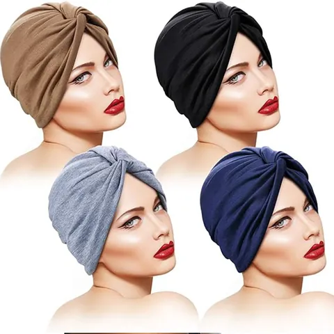 Gorro Turbante Elástico Para Mujer Nudo Torcido Envoltura De Cabeza Color Sólido Suave Pañuelo Diario Hijab