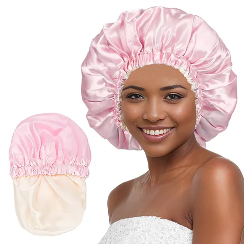 Gorro de Noche de Satén de Doble Capa Borde Rizado de Alta Elasticidad Gorro para el Cuidado del Cabello para Dormir Color Sólido