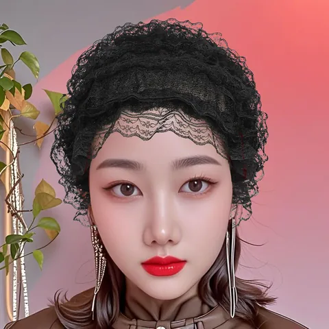 Gorro Turbante de Encaje Elástico para Mujer Pañuelo Floral Plisado Transpirable Cubierta de Cabello Tocado para Accesorios de Moda Casual