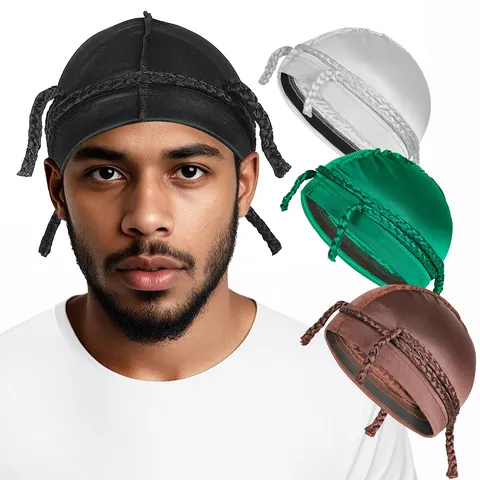 Durag en Satin pour Hommes Avec Tresses Bonnet Couvre-chef Élastique Respirant Hip Hop Pour Waves Cyclisme Sports Accessoire Quotidien