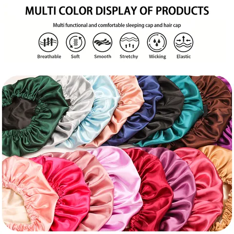 Adjustable Double Layer Satin Sleep Bonnet Reversible Satin Hair Cap For Women Silk Like Soft Sleeping Head Cover