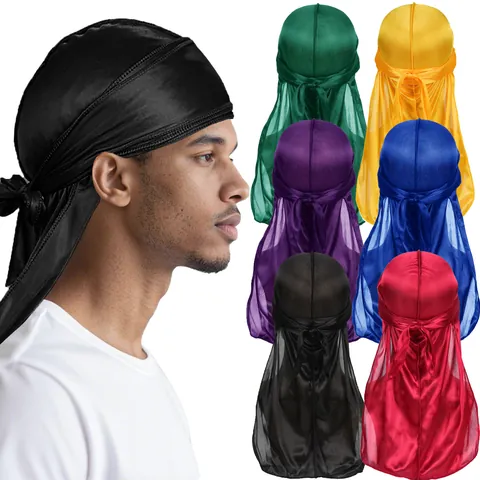 Satin Durag For Men Women Silky Bandana With Extra Long Tail Wide Straps For 360 Waves Streetwear Hip Hop Fashion Headwear