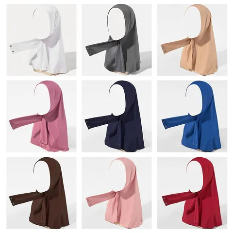 Muslim Hijab Headscarf For Women Adjustable Snap Button Elastic Turban Hat Breathable Solid Color Full Cover Head Wrap