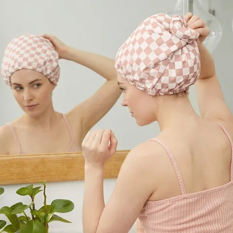 Cuffia da Doccia Impermeabile a Scacchiera Foderata in Raso Triplo Strato Regolabile Cuffia per Capelli per Donna Bagno