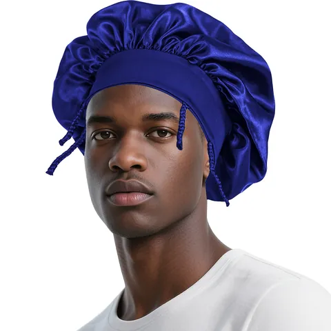 Elastic Wide Band Satin Sleep Bonnet For Men Women Hair Protection Night Cap Adjustable Straps Silky Soft Sleep Headwear