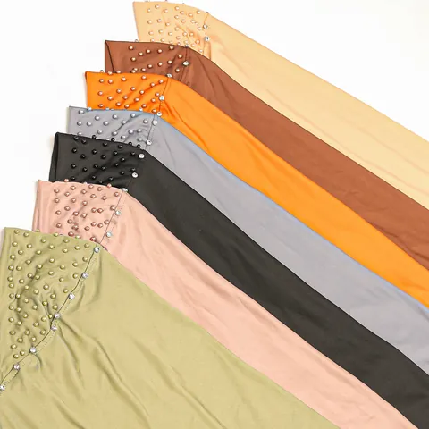 Damen Muslimischer Hidschāb Künstliche Perle Strass Turban Kopftuch Elastisches Polyester Pull On Innere Kappe Islamische Religiöse Kopfbedeckung