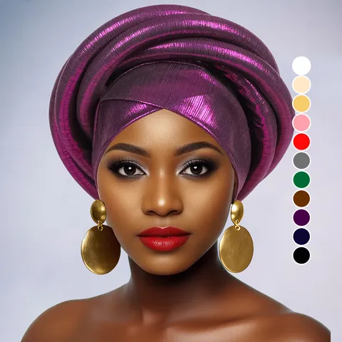 African Laser Metallic Turban For Women Pre-tied 3D Sponge Headwrap Gele For Wedding Party Fashion Ethnic Headscarf