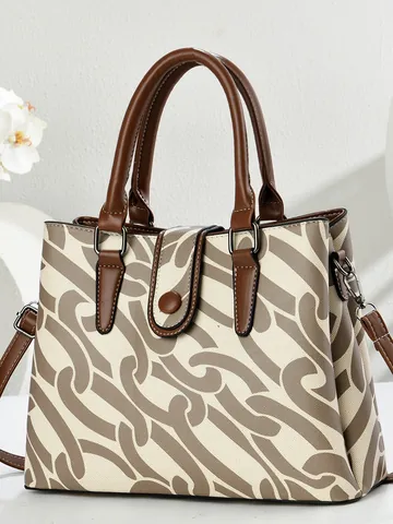 Dames Mode Bedrukte Handtas Grote Capaciteit PU Leren Draagtas Met Verstelbare Schouderriem Voor Casual Reizen Dame