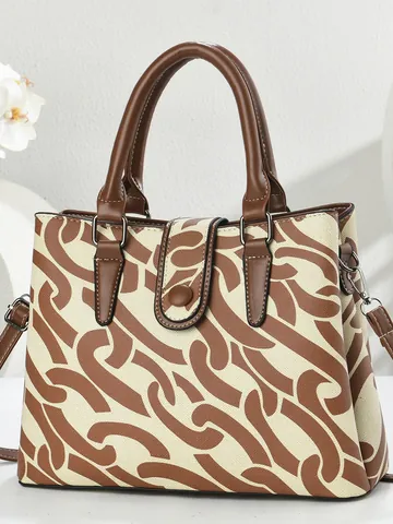 Dames Mode Bedrukte Handtas Grote Capaciteit PU Leren Draagtas Met Verstelbare Schouderriem Voor Casual Reizen Dame