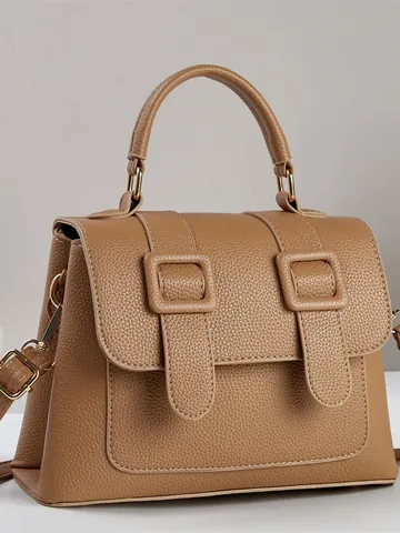Women Stylish Litchi Pattern PU Leather Shoulder Bag Flap Square Crossbody Satchel With Top Handle And Adjustable Strap