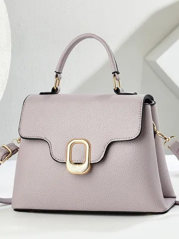Elegant Women Litchi Grain PU Leather Handbag Large Capacity Shoulder Crossbody Bag With Metal Buckle For Daily Commute