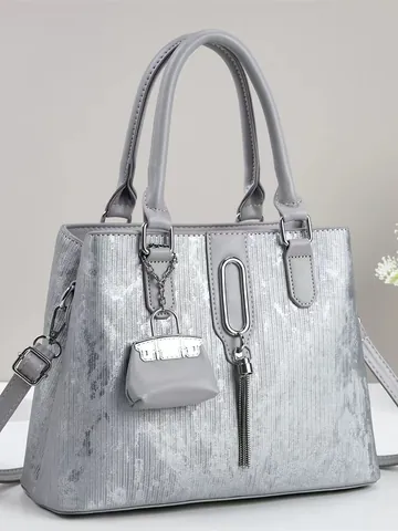 Dames PU Leer Tote Bag Grote Capaciteit Casual Woon-werkverkeer Schoudertas Met Kwastje Mini Tashaasje Street Style Handtas