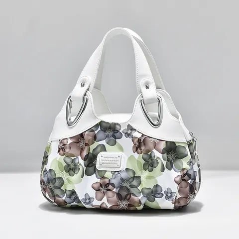 Bolso de Mano de Cuero PU Estampado para Mujer Retro Floral Animal Print Bolso de Hombro Suave Con Herrajes Metálicos
