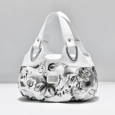 Bolso de Mano de Cuero PU Estampado para Mujer Retro Floral Animal Print Bolso de Hombro Suave Con Herrajes Metálicos