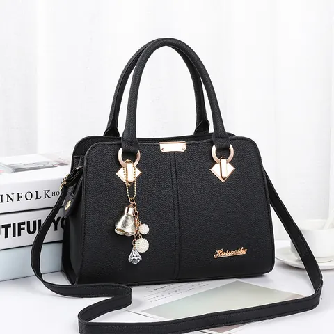 Women's Fashion PU Leather Handbag Litchi Grain Small Shoulder Crossbody Bag With Hardware And Artificial Pearl Charm Elegant Tote Bag For Daily