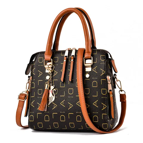 Bolso de Mano de Cuero PU con Estampado de Letras para Mujer Bolso Tote de Gran Capacidad Bolso de Hombro con Colgante de Gato Borla