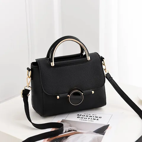 Fashion Women Litchi Grain PU Leather Handbag With Metal Handle Circular Buckle Retro Small Square Crossbody Bag For Daily Commuting Office Party