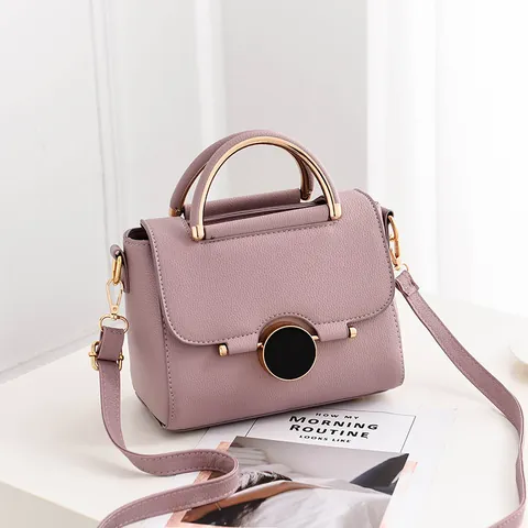 Fashion Women Litchi Grain PU Leather Handbag With Metal Handle Circular Buckle Retro Small Square Crossbody Bag For Daily Commuting Office Party