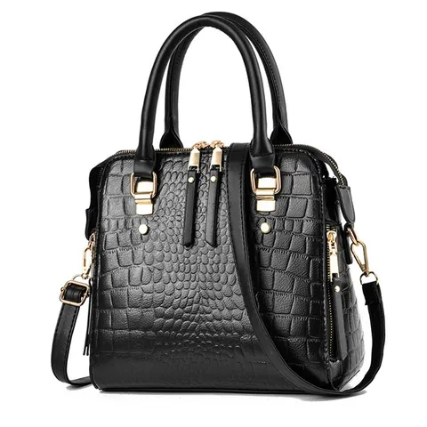 Sac Cabas Femme Elégant avec Motif Crocodile Embossé Sac à Main en Cuir PU avec Pendentif Chat Gland Grande Capacité Rétro