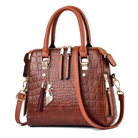 Borsa A Mano In Pelle PU Con Goffratura Alligatore Da Donna Borsa A Tracolla Strutturata Con Pendente A Gatto Nappa Moda Retrò