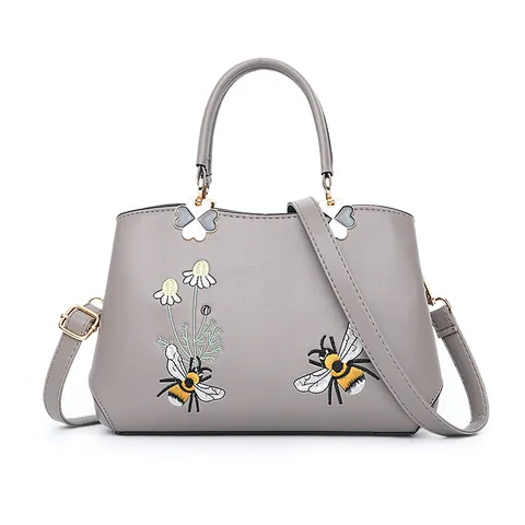 Borsa a Mano da Donna in Pelle PU di Moda Elegante Ricamo Floreale Ape Borsa a Tracolla di Grande Capacità Con Hardware a Quadrifoglio