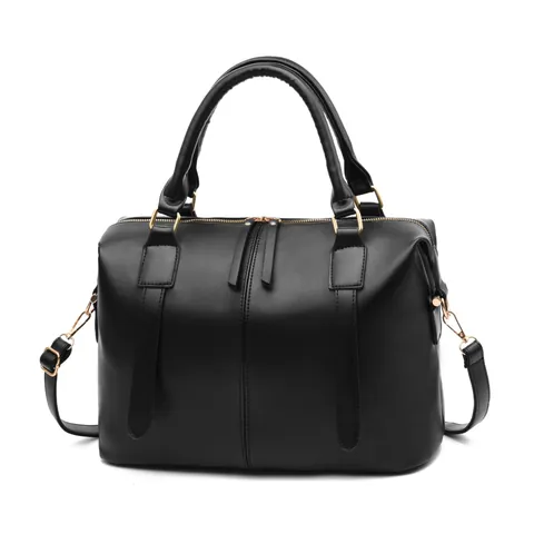 Women Fashion PU Leather Boston Handbag Large Capacity Commute Shoulder Crossbody Bag With Stitching Golden Hardware