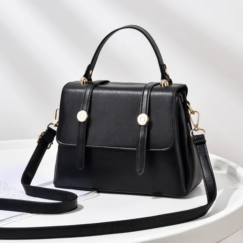 Korean Style PU Leather Small Square Handbag For Women Trendy Solid Color Shoulder Crossbody Bag With Gold Hardware Flip Cover Handle Adjustable Strap