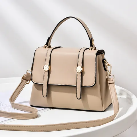 Korean Style PU Leather Small Square Handbag For Women Trendy Solid Color Shoulder Crossbody Bag With Gold Hardware Flip Cover Handle Adjustable Strap