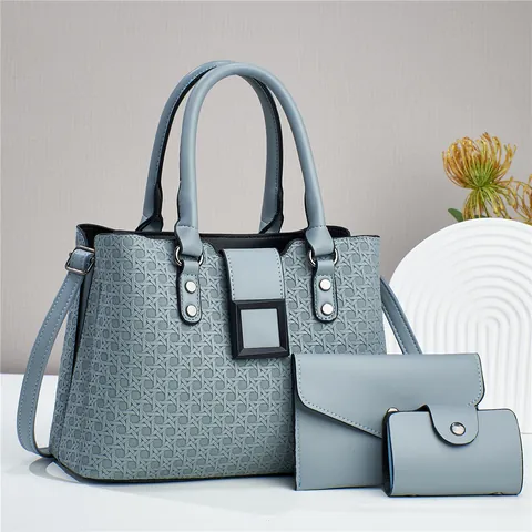 Damen Handtasche Mit Gewebter Textur Und Passender Clutch Sowie Kartenhalter Aus Hochwertigem PU-Leder Für Den Alltag