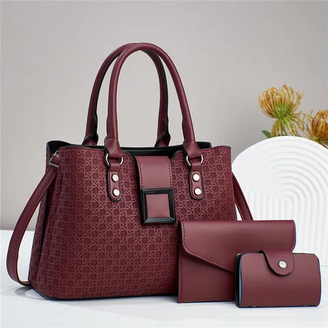 Damen Handtasche Mit Gewebter Textur Und Passender Clutch Sowie Kartenhalter Aus Hochwertigem PU-Leder Für Den Alltag