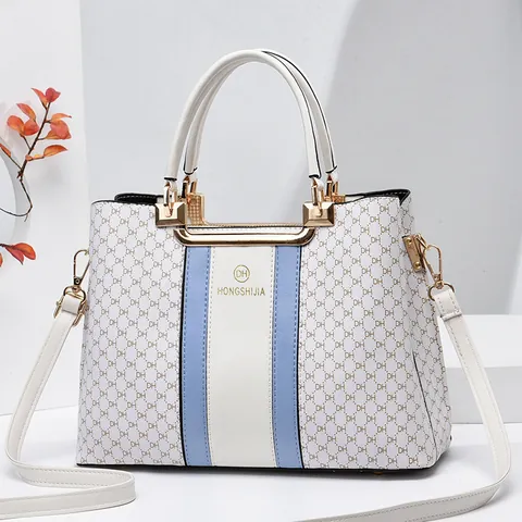 HONGSHIJIA Women Large Capacity Monogram Printed Handbags PVC PU Leather Shoulder Crossbody Tote Bags With Golden Hardware