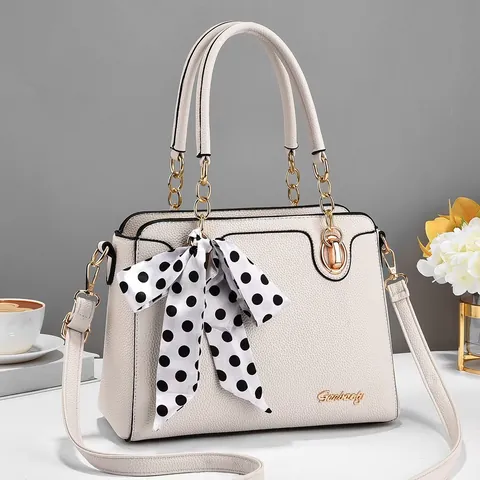 Damen Litschi Textur PU Leder Handtasche Elegant Große Kapazität Einkaufstasche Schultertasche Mit Satin Schal Goldkette Griff Tasche