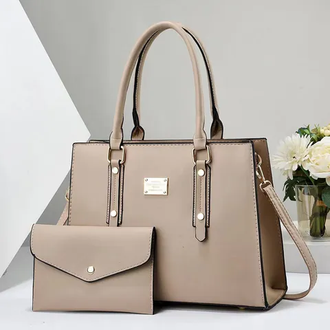 Dames PU Lederen Tote Handtas En Kleine Enveloppe Clutch Tas Grote Capaciteit Metalen Plaque Decor Effen Kleur Elegante Schoudertas