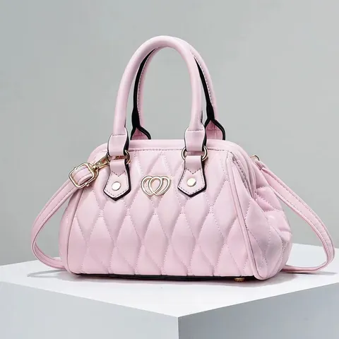 Bolso Boston de Cuero PU de Moda para Mujer Acolchado de Rombos Cerradura en Forma de Corazón Bolso de Mano Bandolera para Diario Fiesta