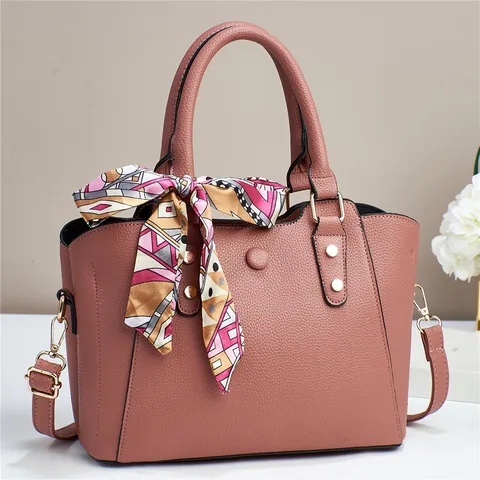 Damen Große Kapazität PU Leder Tote Bag Western Retro Handtasche Mit Seidenschal Dekor Litschi Maserung Crossbody Schultertasche