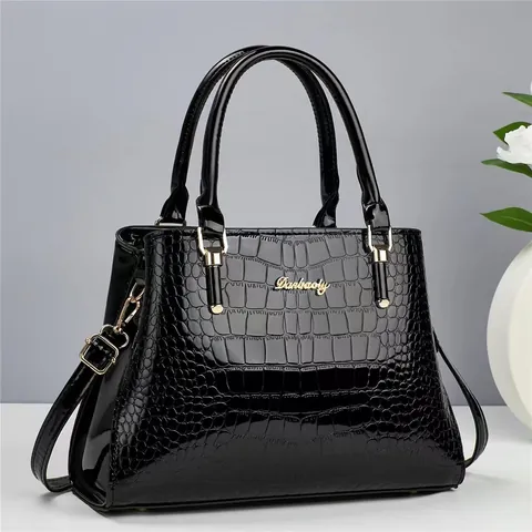 Dames Mode Krokodillenpatroon PU Leer Handtas Grote Capaciteit Glanzend Lak Schouder Crossbody Tas Met Top Handvat