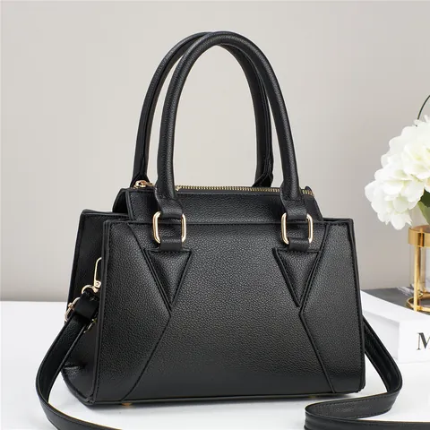 Women Large Capacity PU Leather Handbag With Stitching Geometry Litchi Texture Tote Bag Dual Use Commute Shoulder Bag