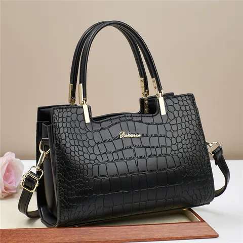 Krokodil Muster PU Leder Handtasche Tote Umhängetasche Doppelgriffe Goldene Hardware Koreanischer Trend Lässig Für Frauen