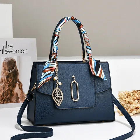 Mode Damen PU Leder Tragetasche Mit Schal Blatt Anhänger Lychee Textur Schulter Umhängetasche Elegante Lässige Handtasche