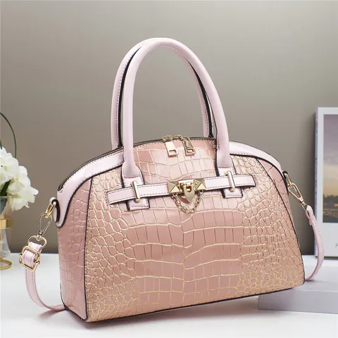 Sac à Main en Cuir PU Motif Crocodile pour Femme Élégant Matériel Doré Sac à Bandoulière Forme Coquille Grande Capacité