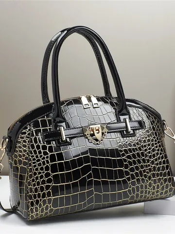 Women Luxury Crocodile Pattern Handbag Large Capacity PU Leather Shoulder Crossbody Bag Fashion Embossed Tote Purse