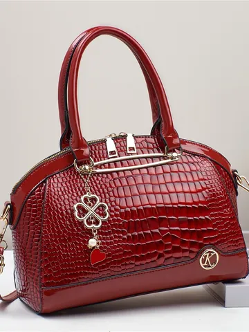 Fashion Women Crocodile Embossed Top Handle Bag Large Capacity PU Leather Handbag With Gold Hardware Clover Pendant Casual Office Tote Bag