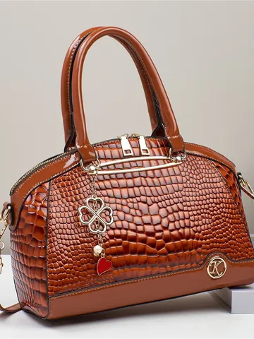 Fashion Women Crocodile Embossed Top Handle Bag Large Capacity PU Leather Handbag With Gold Hardware Clover Pendant Casual Office Tote Bag