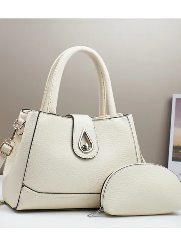 Damen Mode PU Lychee-Maserung Handtasche Und Tasche Elegante Schultertasche Mit Silbernem Tropfenschloss Für Den Alltag