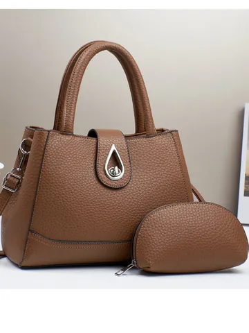 Damen Mode PU Lychee-Maserung Handtasche Und Tasche Elegante Schultertasche Mit Silbernem Tropfenschloss Für Den Alltag