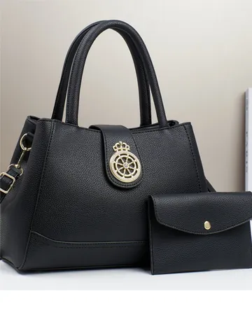 Borsa a Mano da Donna in Pelle PU con Portafoglio Coordinato Texture Litchi Shopping Bag Grande Capacità Tracolla Business Accessorio di Lusso Ferramenta Dorata