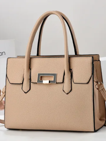 Borsa a Mano da Donna in Pelle PU con Texture a Ciottoli Grande Capacità Borsa Tote Minimalista Borsa a Tracolla con Tracolla Rimovibile e Serratura in Metallo