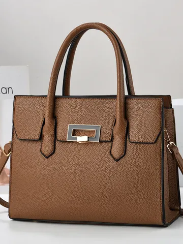 Borsa a Mano da Donna in Pelle PU con Texture a Ciottoli Grande Capacità Borsa Tote Minimalista Borsa a Tracolla con Tracolla Rimovibile e Serratura in Metallo