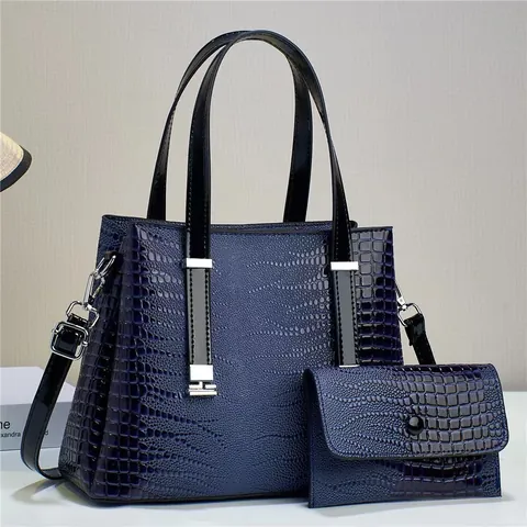 Women's Glossy Crocodile Pattern PU Leather Handbag And Clutch Large Capacity Crossbody Tote Bag With Detachable Strap Vintage Fashion Bag Set
